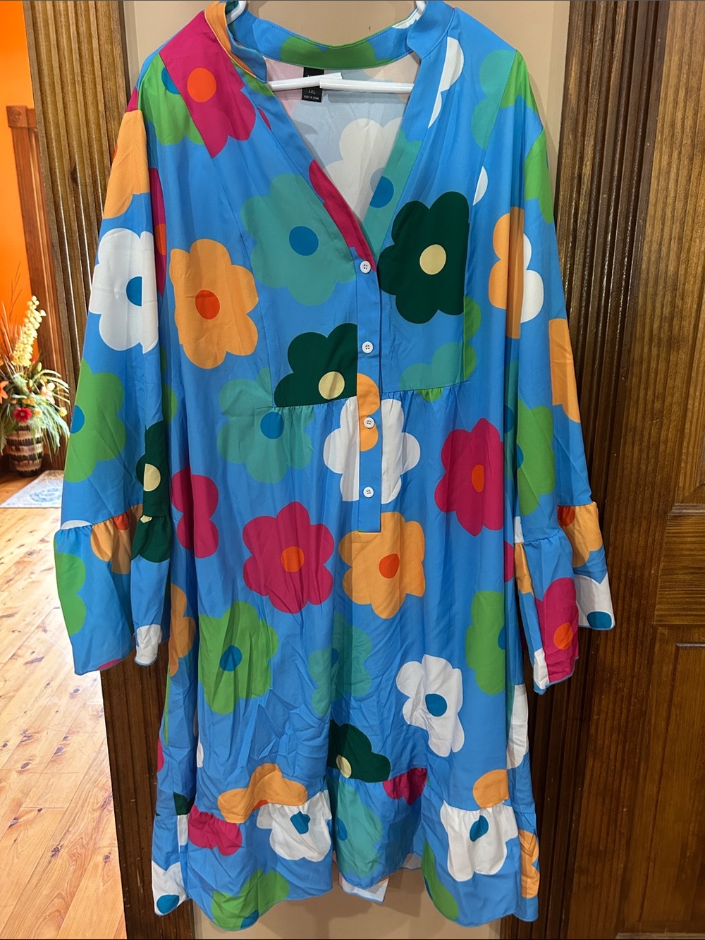 SHEIN Bright Blue Floral Button-Front Tunic Dress